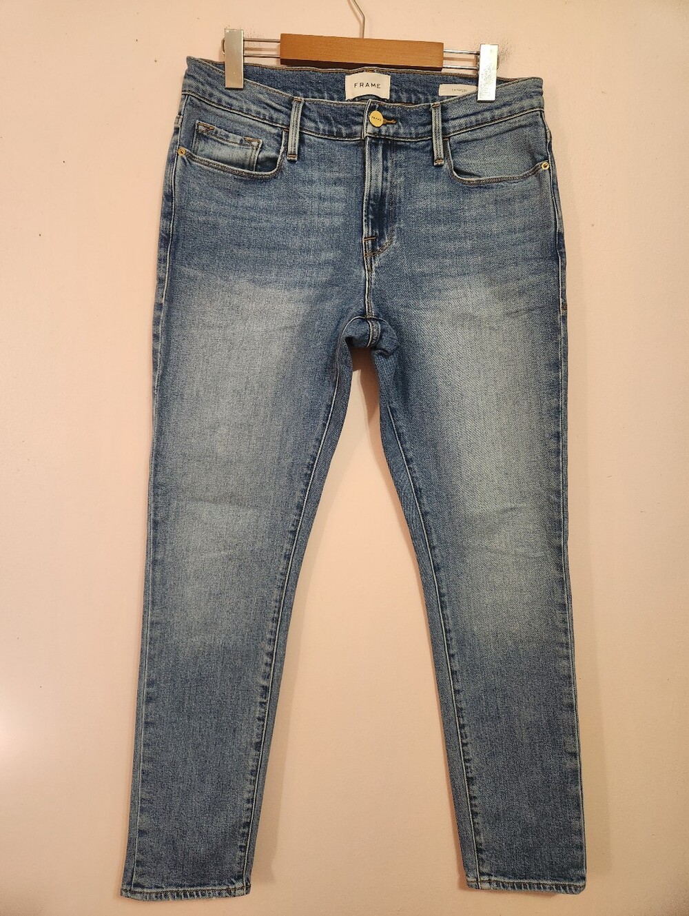 FRAME Le Garçon Mid Rise Slim Boyfriend Stretch Denim Jeans Imogen Wash Size 28